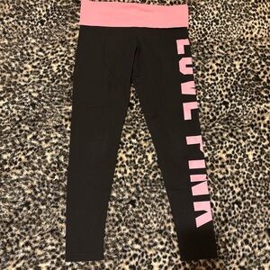 PINK Victoria's Secret Black Leggings with Pink Waistband & Side Logo